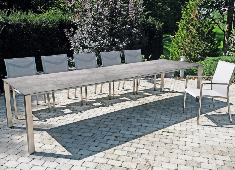 Garten- Und Outdoormobel mutoni exclusive  | Gartentisch Nevio Ausziehbar 150-210 - Keramik Grau Wolkig - Gestell Edelstahl